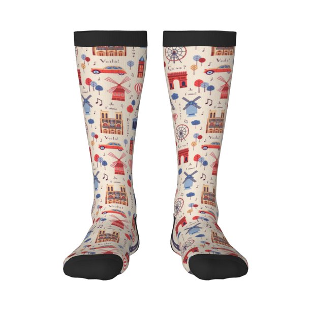 Fotbe Paris Calcetas Divertidas Estampadas para Hombre y Mujer, Calcetas de Algodón hasta la Rodilla para Caminar, Correr, Enfermería y Embarazo