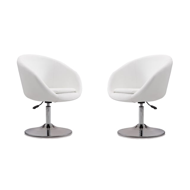 Manhattan Comfort Chaise à Hauteur Réglable en Similicuir Blanc et Chrome Poli Hopper (Ensemble de 2)