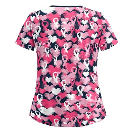 

Cakiesky Womens Scrub Tops Cool V-Neck T Shirts for Women with Pockets Hot Pink L