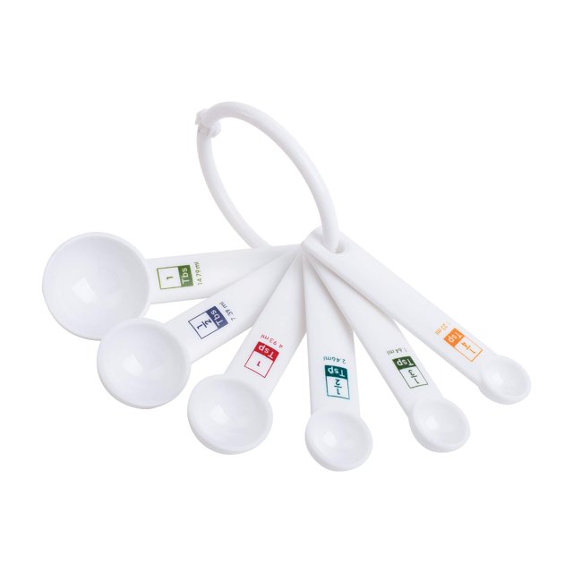 Juego de cucharas medidoras Fox Run de plástico, 6 piezas, color blanco