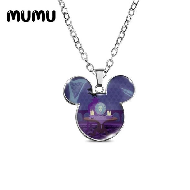 Colgante de mansión encantada de Halloween, collar con forma de cabeza de ratón, cúpula de cristal, foto impresa, joyería, regalos para Fans, novedad de 2022
