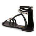 thumbnail image 3 of FSJ Women Classic Round Open Toe Sandals Thin Strap Studded S Metal Chain Flats Ankle Strap Back Zipper Casual Summer Shoes Size 9.5 Black, 3 of 4