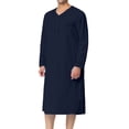 thumbnail image 2 of PEZHADA Mens Robe Men Muslim Gown Medium Long Sleeve Standing Neck Button Home Suit Comfortable Loose Sleeping Dress Gown Blue, 2 of 6