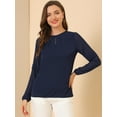 thumbnail image 2 of Allegra K Top de la blusa de la oficina del trabajo del cuello del ojo de la cerradura de las mangas largas semi transparentes de la gasa elegante de las mujeres Azul oscuro M, 2 of 6