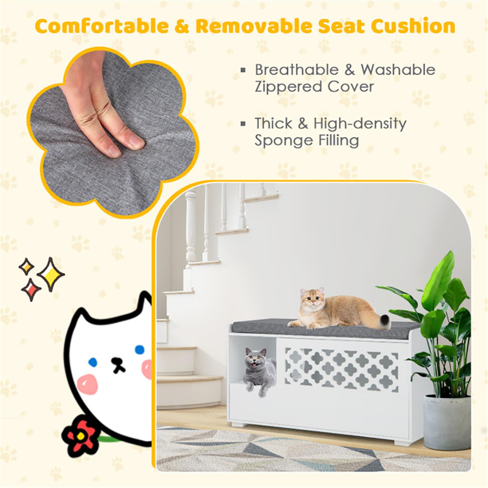 Kadyn 35" Cat Litter Box Enclosure Hidden, Wooden Cat Furniture Storage Bench Kitty Cat Washroom, Indoor Cat Box Cabinet Fit Most of Litter Box, White