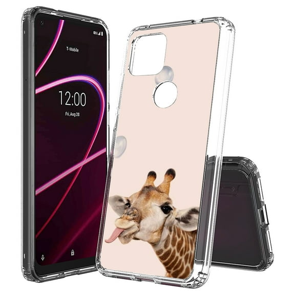 Beyond Cell compatible with T-Mobile Revvl 5G (2020) Case,, Transparent Clear Shock Absorption Cushion Bumper Corner Soft TPU   PC Cover Adorable Giraffe