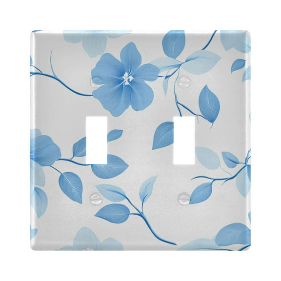 2 Gang Light Switch Cover Plate Blue Flower and Leaf Wall Plate Decorate Electrical Outlet Cover Plates 4.56”x4.48”