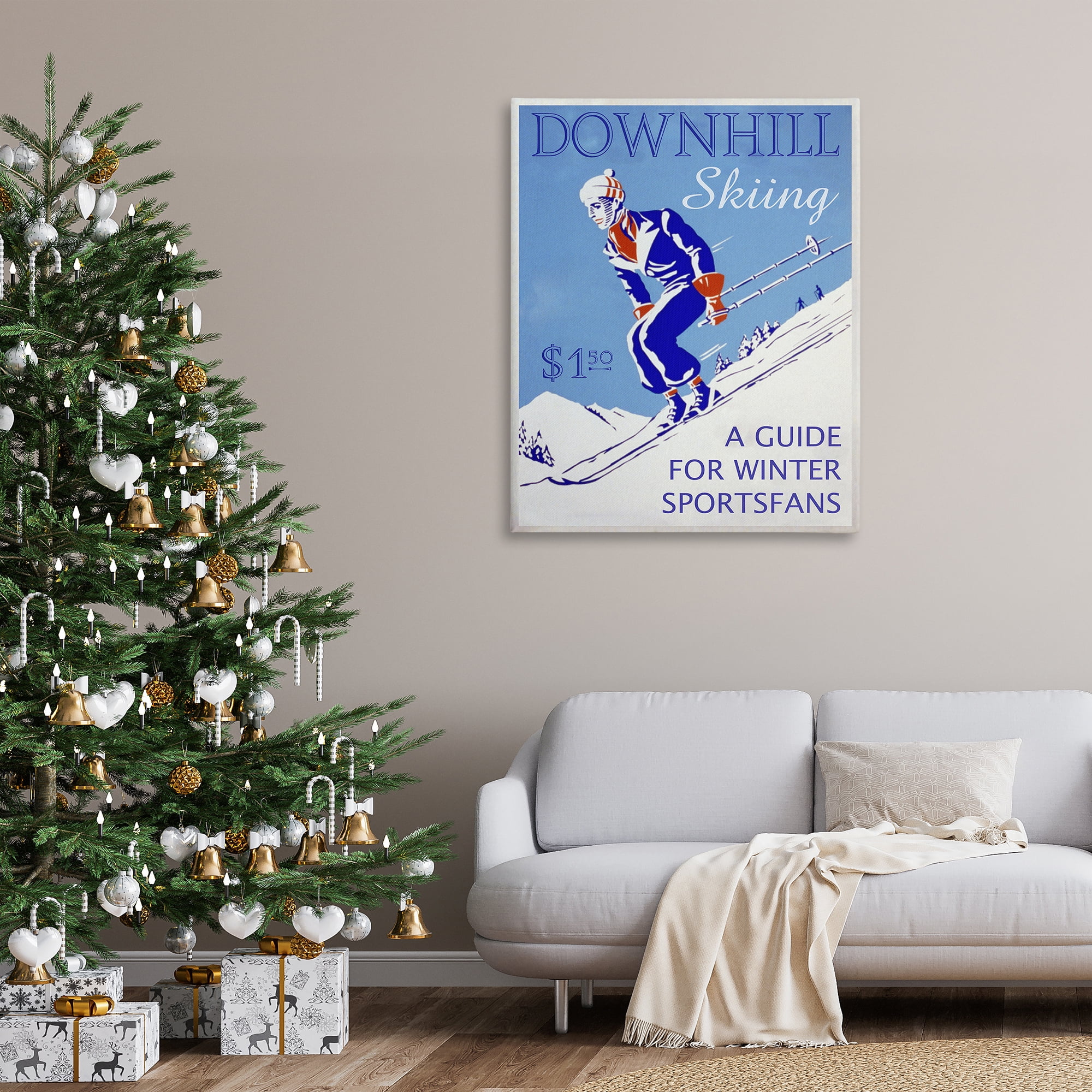Stupell Industries Vintage Downhill Skiing Sports Painting Gallery Wrapped Canvas Art Prints Wall Art, 36 x 48