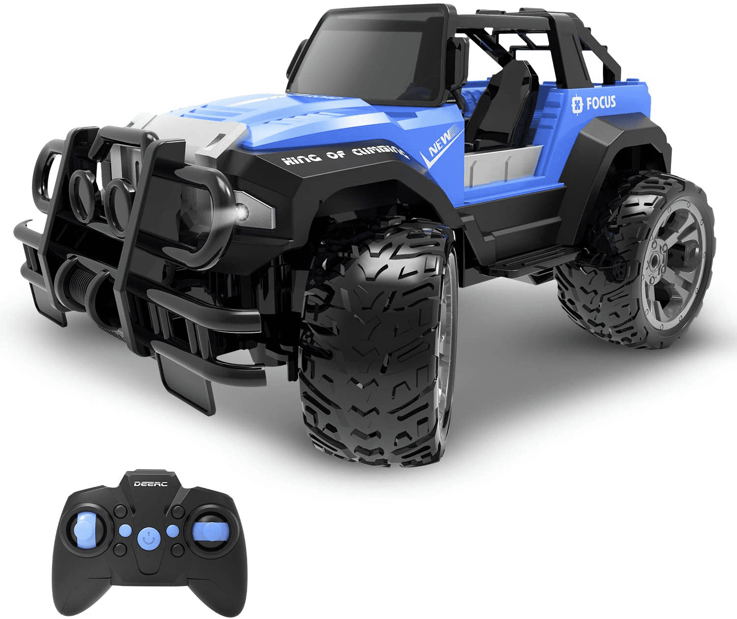 DEERC Remote Control Car RC Racing Cars,1:18 Scale 80 Min Play 2.4Ghz LED Light Auto Mode Off Road RC Trucks with Storage Case,All Terrain SUV Jeep Cars Toys Gifts for Boys Kids Girls Teens,Blue