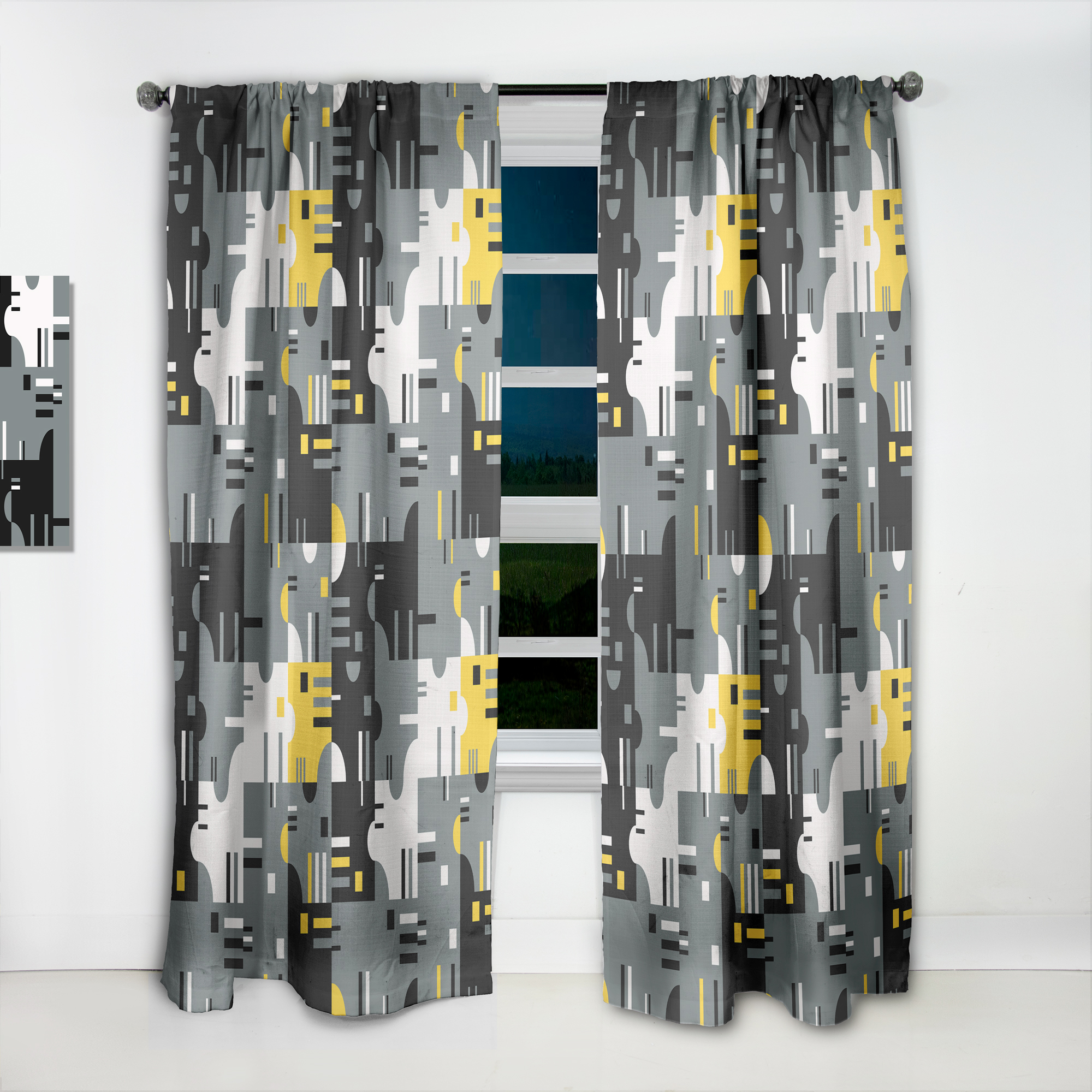 Designart 'Abstract Retro Design XXI' Mid-Century Modern Curtain Panel