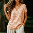 thumbnail image 6 of Josdec Women's Spring Summer Gingham Checkered V-Neck Short Sleeve Casual Loose T-Shirt Top for Business and Casual Daily Wear S-XXL, 6 of 9