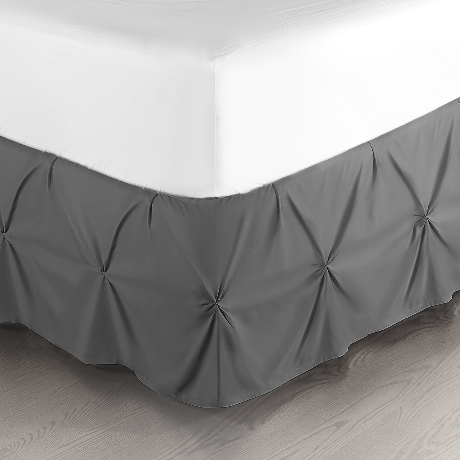 Nestl Pinch Pleated Tailored Microfiber Bed Skirt, Easy Fit 14” Inch  Pintuck Decorative Dust Ruffle, Queen, Charcoal Grey