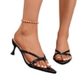 thumbnail image 4 of Qingpeng Womens Kitten Heel Thong Sandals Pointed Toe Crisscross Straps Slip On Mules for Summer Party and Vacation, 4 of 8