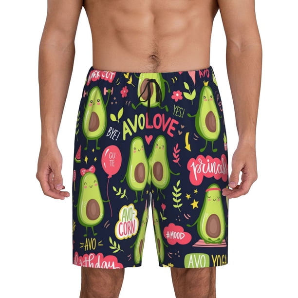 Balery Avocado Love Pantalones cortos de pijama de punto de algodón para hombre con cinturilla y bolsillos-3X-Large