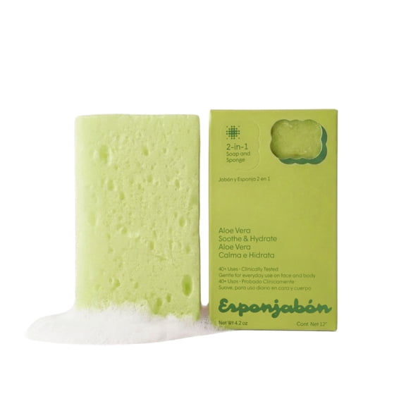Esponjabon Aloe Vera Soap Sponge – Soothe & Hydrate 2-in-1 Soap Sponge – For Face and Body - 4.2 oz