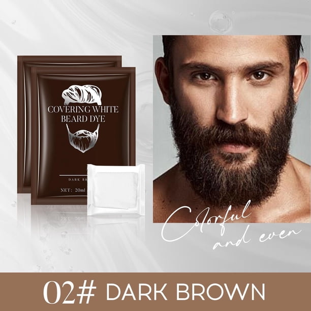 Tinte para barba en crema (10 sobres) para hombre, color negro natural, marrón oscuro, marrón claro, 200 ml.