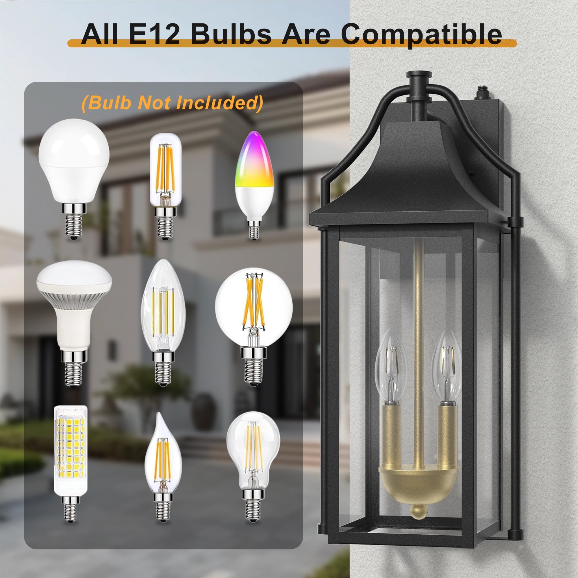 Lawyettle Dusk to Dawn Outdoor Wall Lantern, 18" Modern Black Exterior Wall Light for House, Waterproof Outdoor Lights for Porch, Front Door