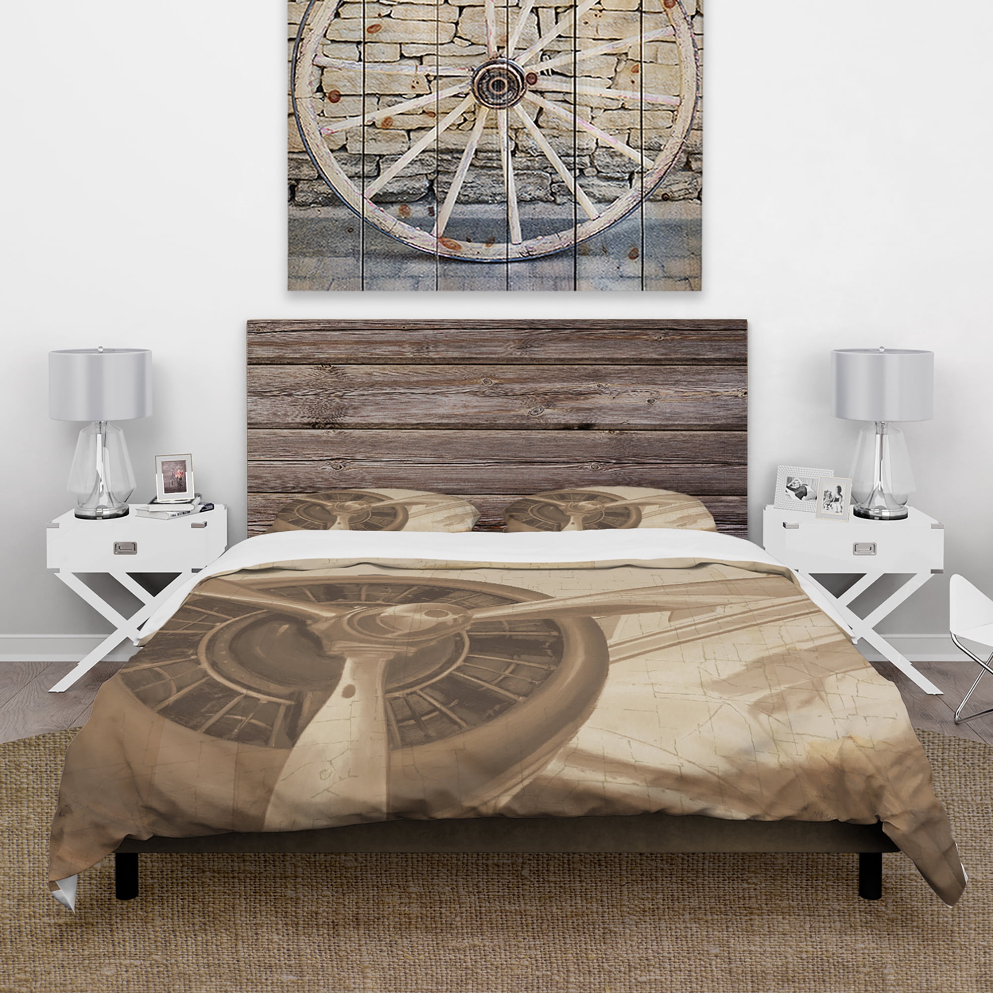 Designart 'Retro Airplanes Sepia' Traditional Duvet Cover Set