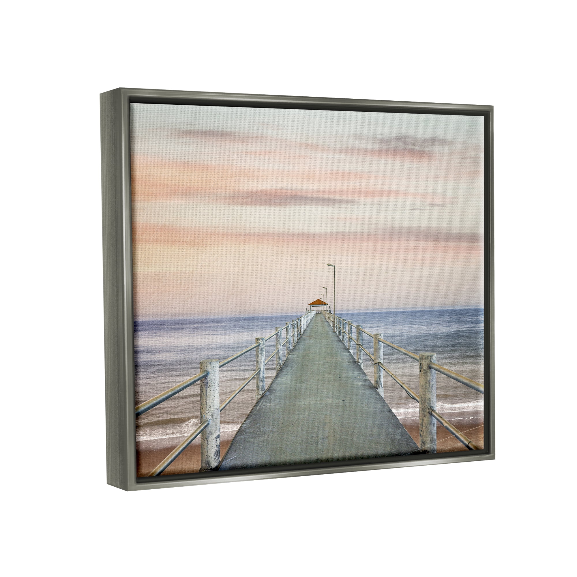 Stupell Industries Nautical Pier Walkway Landscape Painting Gray Floater Framed Canvas Art Print Wall Art, 21 x 17