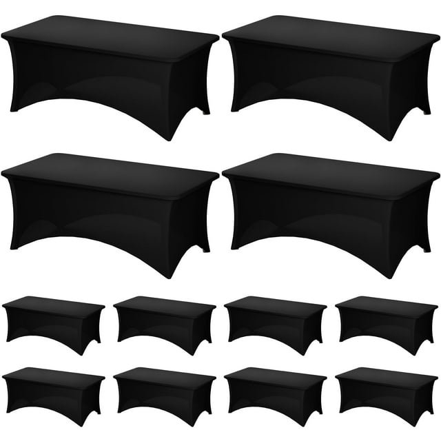 Mantel Fixwal de spandex negro de 6 pies para mesas de 6 pies (paquete de 12)