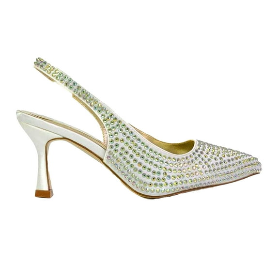 XY London Womens Gayna Diamante Sling Back Bridal Mid Stiletto Court Shoes