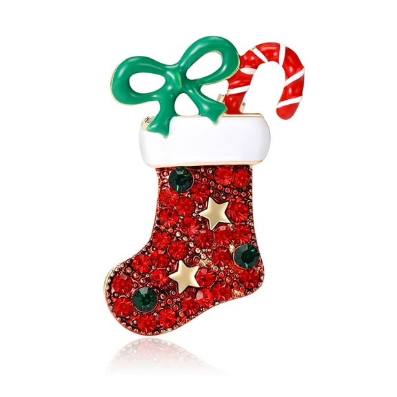 Christmas Stocking Lapel Brooch Pin for Women Rhinestone Star Sock Bow Knot Candy Cane Enamel Pins Brooches Costumes Ornament Jewelry Gifts