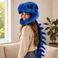 thumbnail image 4 of Adult Dino Skeleton Hooded Mask Dinosaur Skull Headwear Costume Hat, Plush Unisex Prehistoric Animal Headpiece for Halloween Party and Funny Dress Up Fun,Purple 1PC, 4 of 8