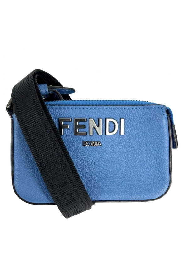 Pre-Owned Fendi Pouch for Men and Women, Shoulder Pouch, FENDI 7M0352, Leather, Blue, Black...