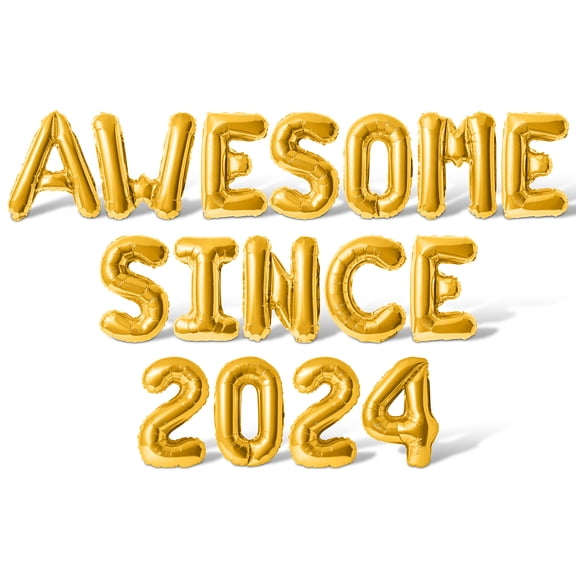Letter & Number Balloons - AWESOME SINCE 2024 16" Inch Alphabet Letters Foil Mylar Balloon Birthday Party Banner (Gold)