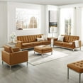 thumbnail image 2 of Tufted Armchair and Loveseat Sofa Set, Faux Leather, Silver Tan, Modern Contemporary Urban Design, Living Lounge Room Hotel Lobby Hospitality, 2 of 8