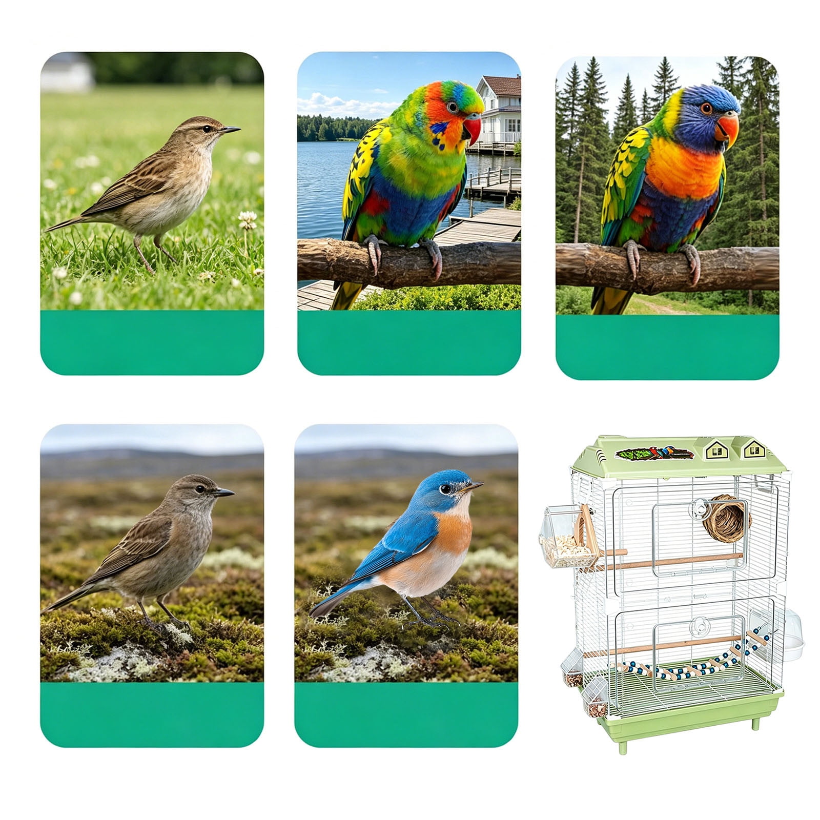 Large Wrought Iron Rolling Bird Cage with Detachable Stand Spacious Flight Aviary for Parakeets Finches Small Pet Birds | 18.50x11.81x30.31 in Green