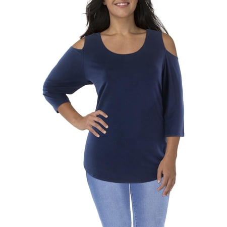 JM Collection Womens Plus Cold Shoulder Round Neck Blouse