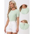 thumbnail image 2 of DARING DIVA Women's Gingham Checkered Plaid Puff Sleeve Keyhole Back Shirt XL Light Green, 2 of 6