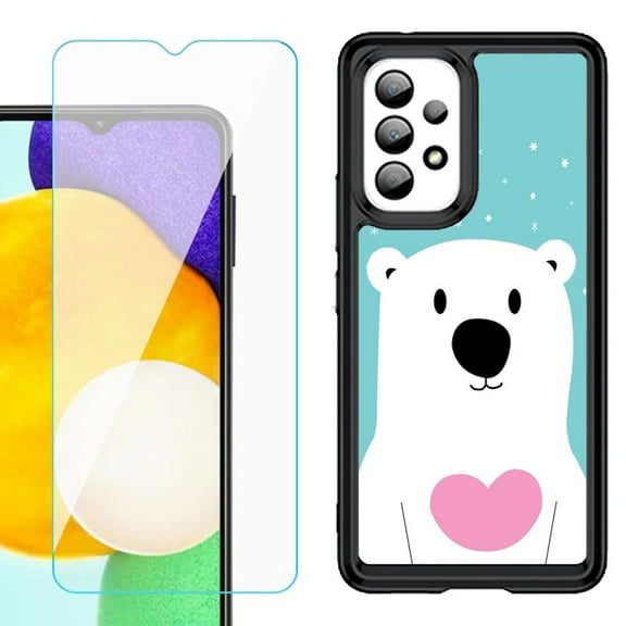 Shockproof Bumper (Black Frame) phone Case for Samsung Galaxy A23 5G, with Tempered Glass Screen Protector, by OneToughShield ® - Pola Bear