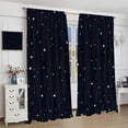 thumbnail image 4 of Night Starry Sky Curtains, Golden Space Stars Fantasy Galaxy Universe Black Cosmic with Gold White Star Rain Print Window Curtains for Kids Bedroom Living Room 42x54 Inch, 4 of 8