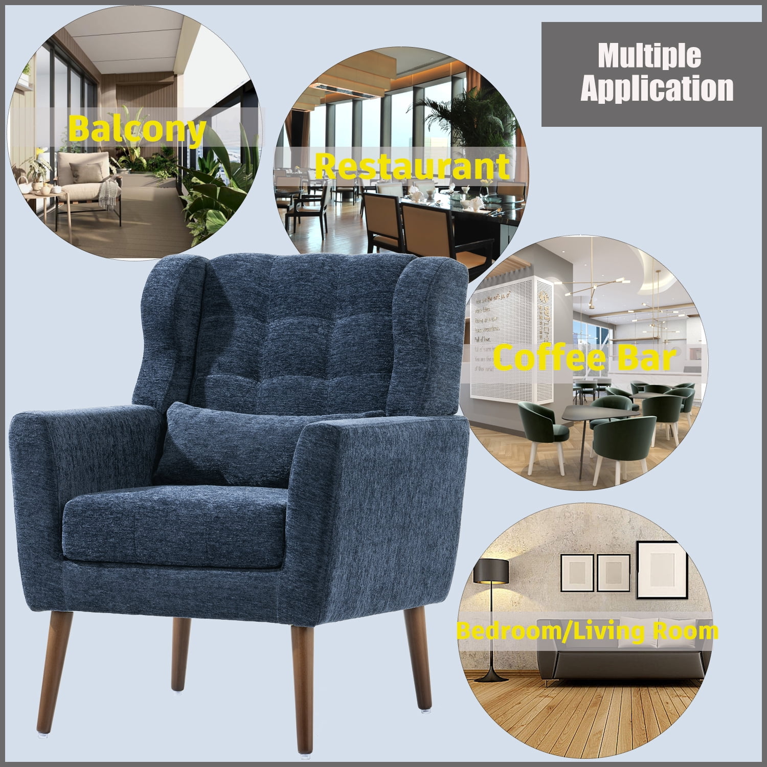 DEALTOPS Upholstered Accent Chair Modern Armchair with Chenille Fabric Lounge for Bedroom-Dark Blue
