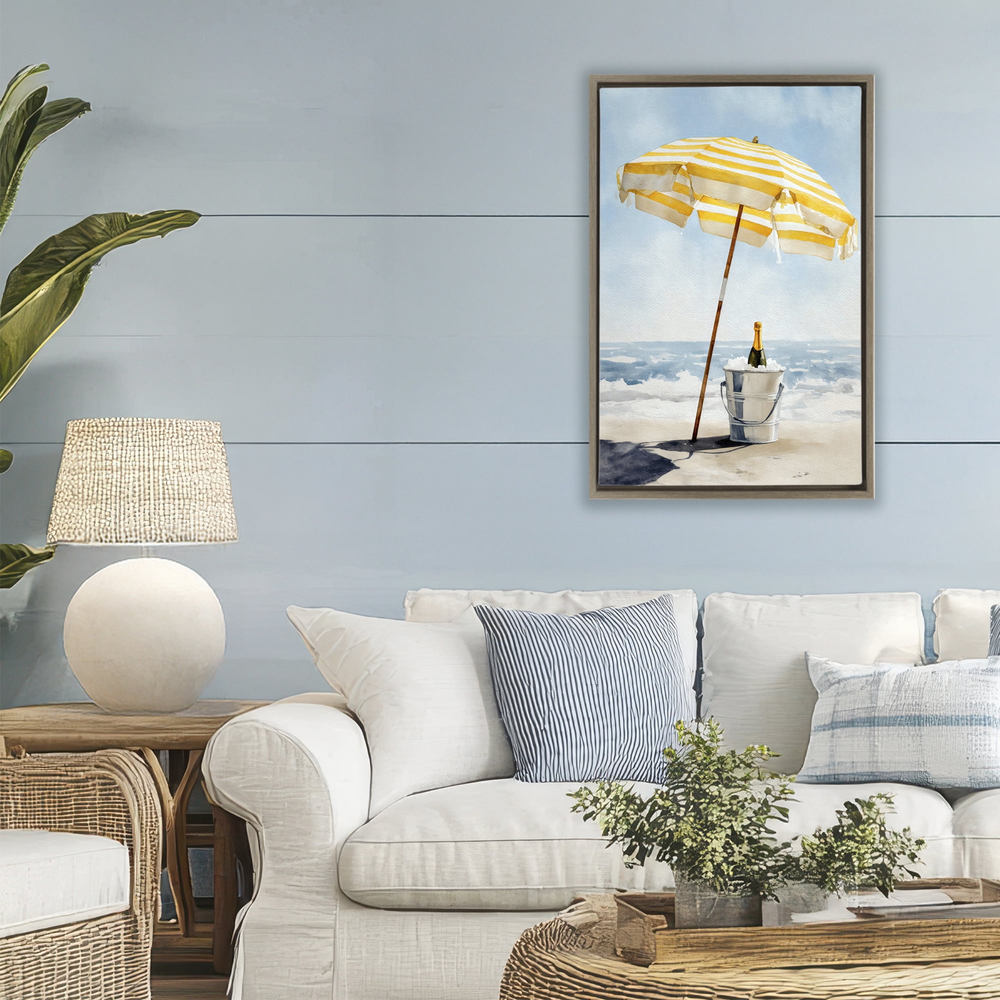 Stupell Industries Sunshine Celebration at Seaside Brown Framed Floater Canvas Wall Art, design by Petal Prints Design