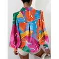 thumbnail image 3 of BTFBM Women Fashion Button Down Shirts V Neck Boho Printed Long Sleeve Blouses Dressy Casual Spring Fall Tops, 3 of 6