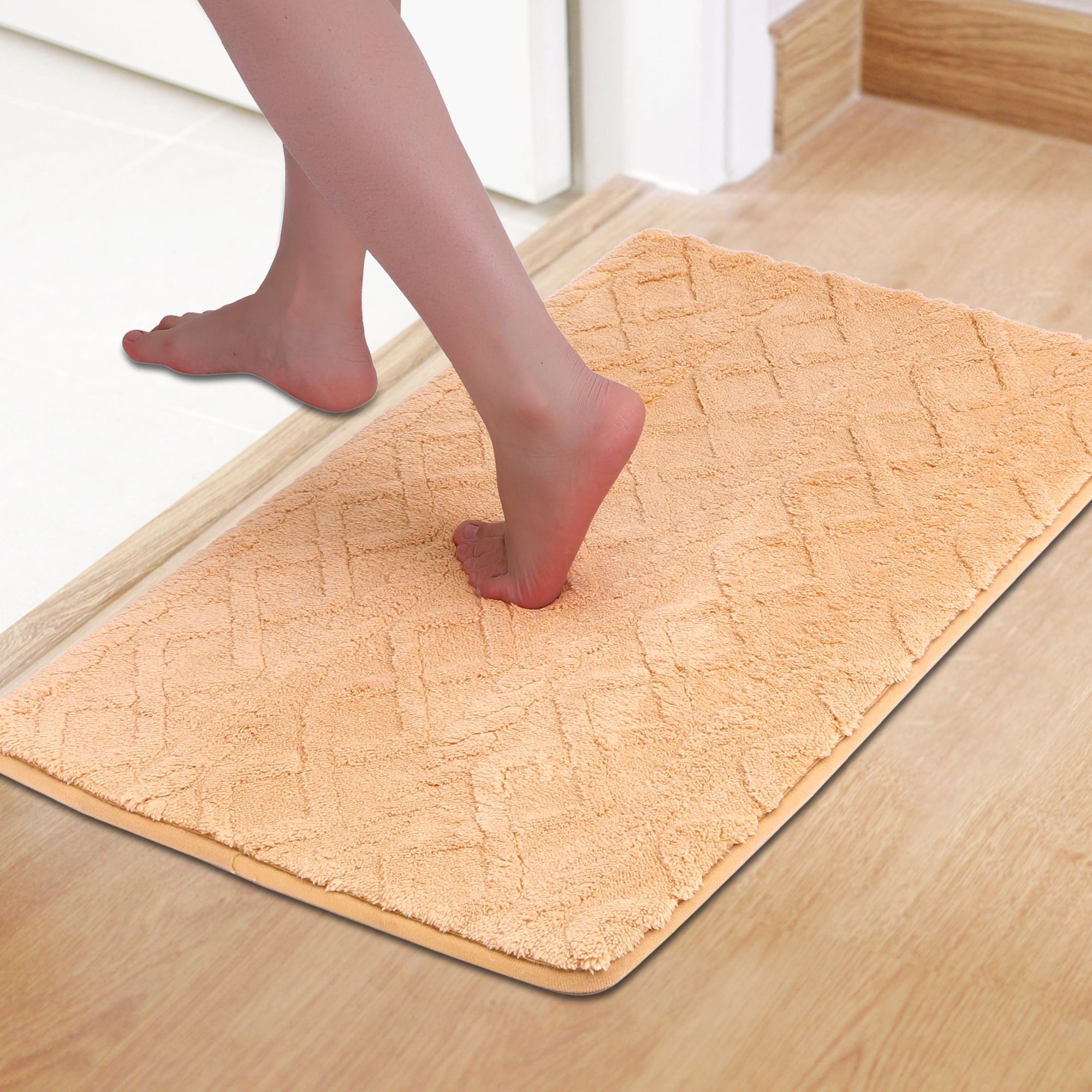 Unique Bargains Geometric Pattern Bath Mat Soft Non-Slip Bath Floor Rugs Khaki 20" x 32"