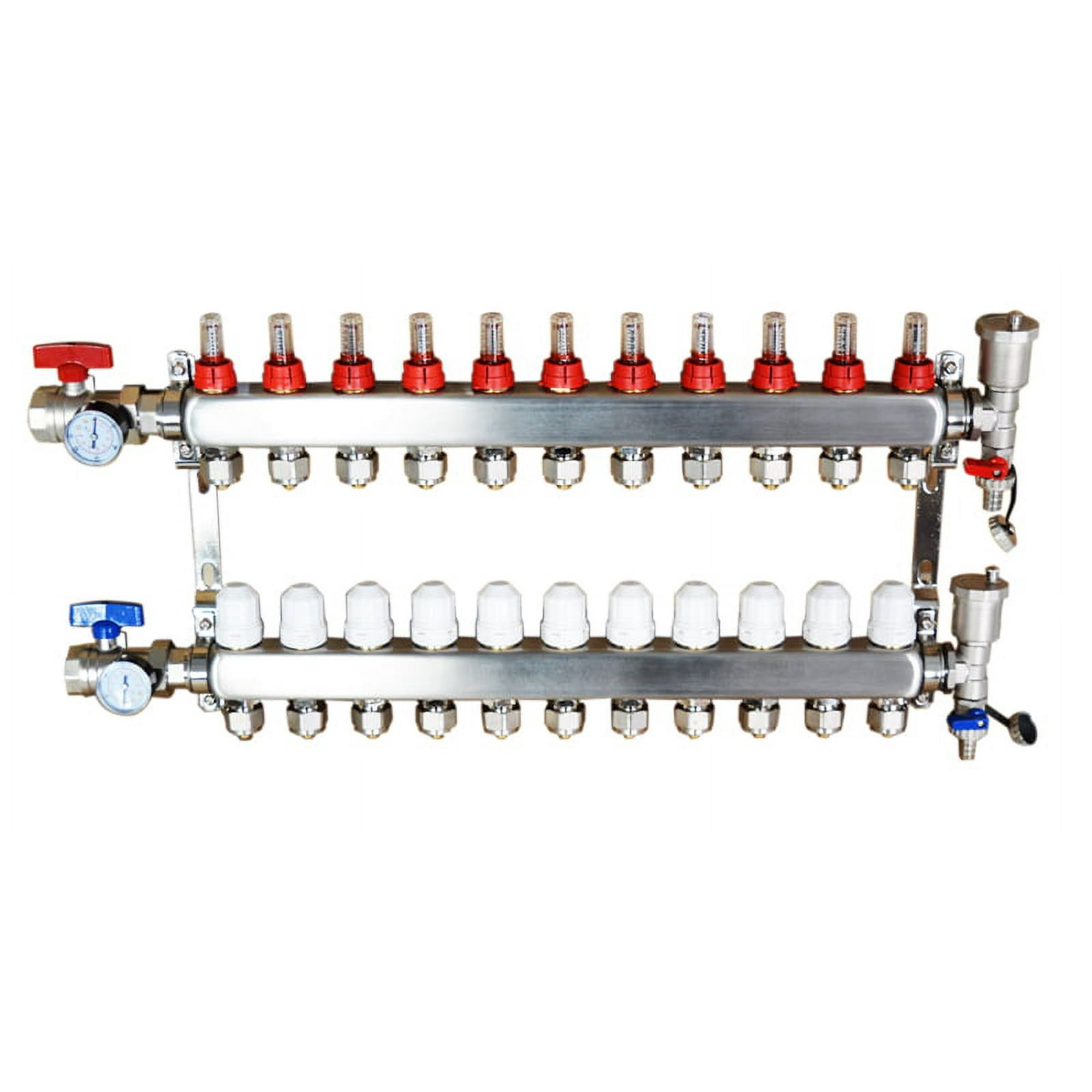 11-Branch PEX Radiant Floor Heating Manifold Set Geothermal Water Separator Stainless Steel