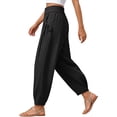 thumbnail image 3 of Dolkfu Refined Women'S Fall&Winter Pants Cotton Blend Regular Black Jogger Mid-Waist Joggers Sweatpants Solid Casual Elastic Waist Pants Black,L, 3 of 5