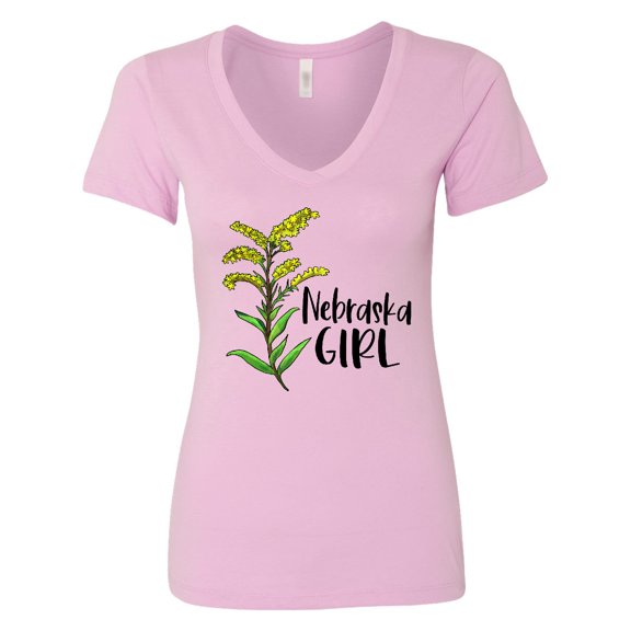 Inktastic Nebraska Girl Goldenrod Flower Women's V-Neck T-Shirt