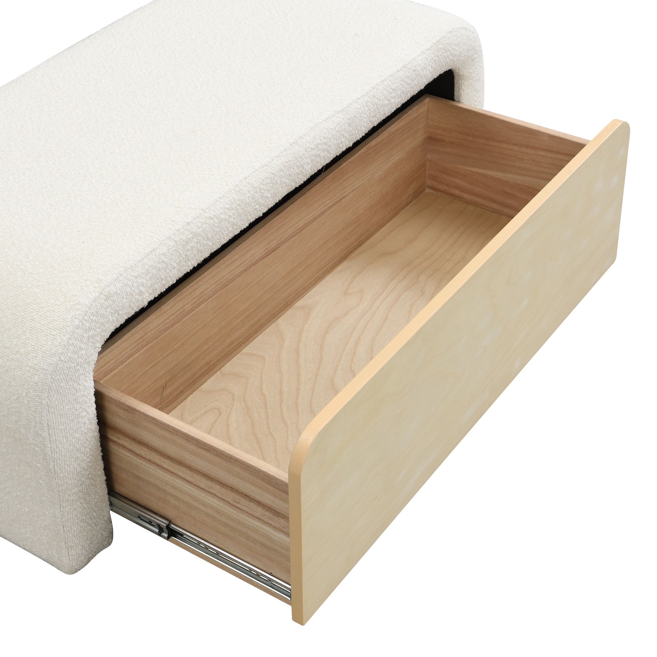Christopher Knight Home Upholstered Ottoman with Solid Wood Drawer, Storage Footrest, White Boucle Fabric