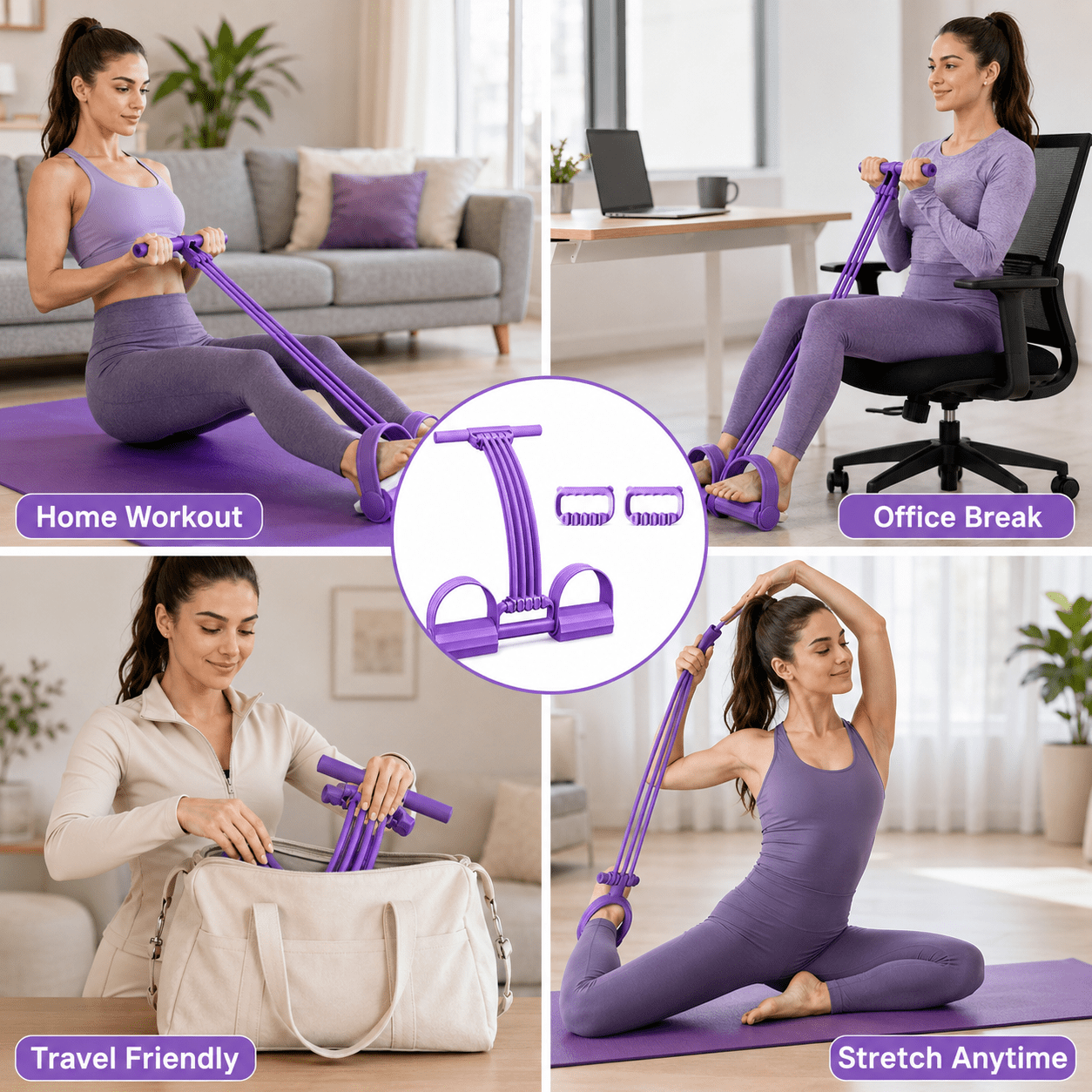 Pedal Resistance Band with Handle, 2026 New Upgrate 8 Tube Exercise Band 3‑in‑1 Multi-Function for Foot Pedal Pull, Back Stretch & Chest Expand, Portable Latex Fitness