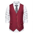 thumbnail image 2 of DLfVUB Slim Fit V Neck Solid Suit Vest for Men Vintage Gentleman Wedding Party Waistcoat Tank Trendy Chain Single Breasted Vests Tops With Pockets Wine M, 2 of 9