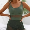 thumbnail image 4 of gljltg Women Ribbed Swimdress with Briefs,One Piece Tummy Control Swimming Costume Skirt Spahgetti Strap Ruched Plain Slim Fit Scoop Neck Bathing Suit, 4 of 6