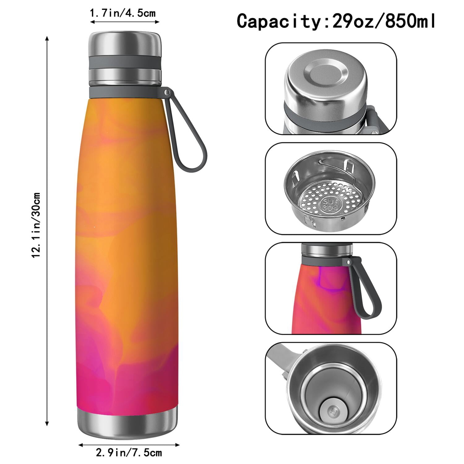 29oz Insulated Water Bottle with Tea Infuser, Stainless Steel Travel Mug, Fluid Smoke Aurora Art Style