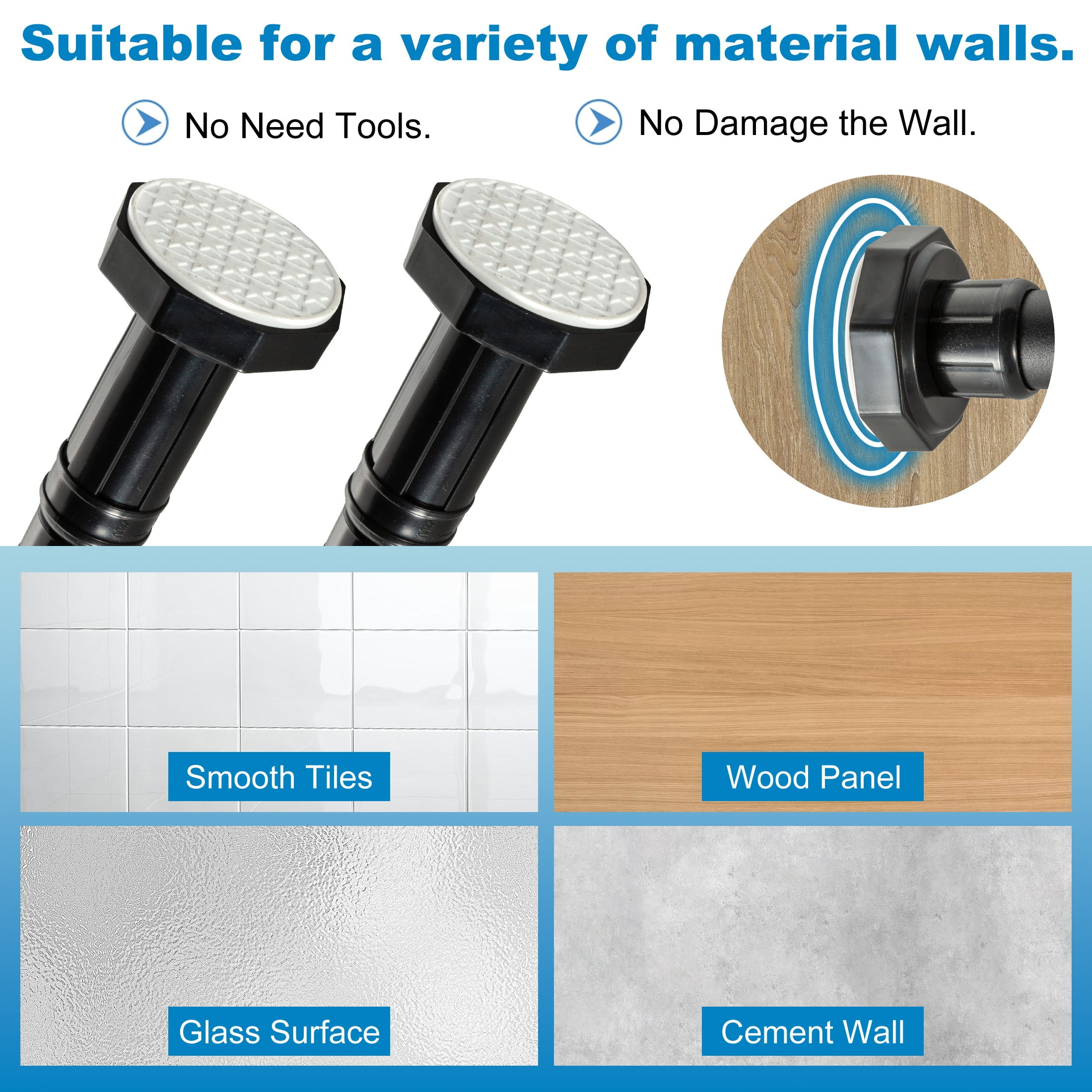 BEAMNOVA No Drill Telescopic Shower Curtain Rods, 44"-75" Adjustable Tension Rod, Rust-Resistant Stainless Steel for Windows Bathroom, Black (1 Pack)