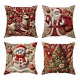 thumbnail image 1 of Funda de cojín navideña de 18 x 18 pulgadas con renos de Papá Noel y cremallera oculta, funda de cojín con árbol y muñeco de nieve, 1 of 7
