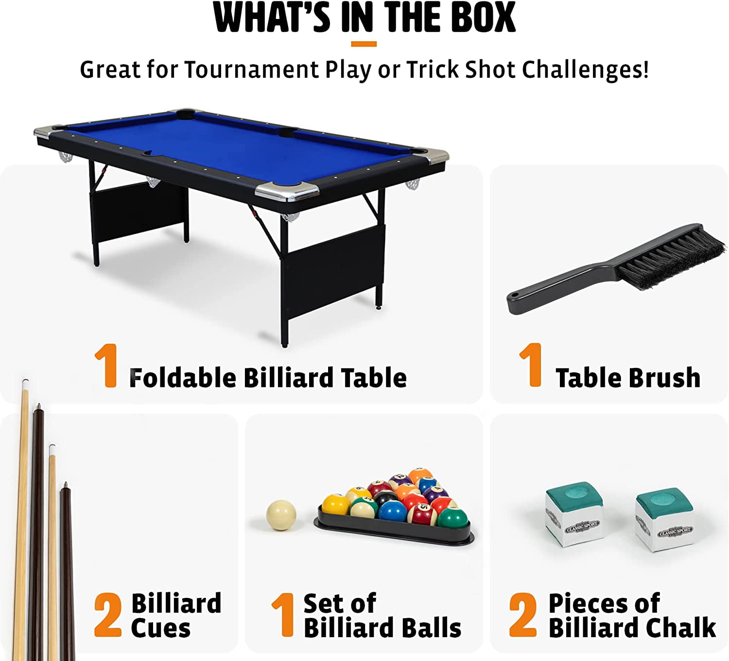 EastPoint Sports Easy Setup Folding Billiard Table - No Assembly Pool Table, Just Unfold and Play Anywhere